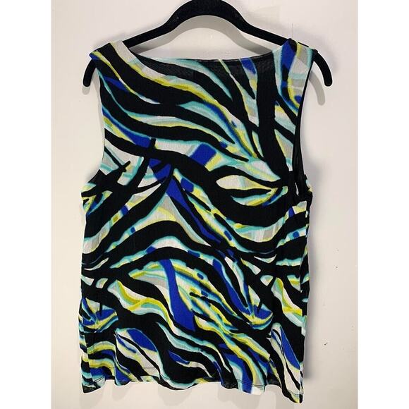 212 Collection Sleeveless Zebra Print Top With Pleats In Blue & Yellow - Size L - Picture 2 of 3